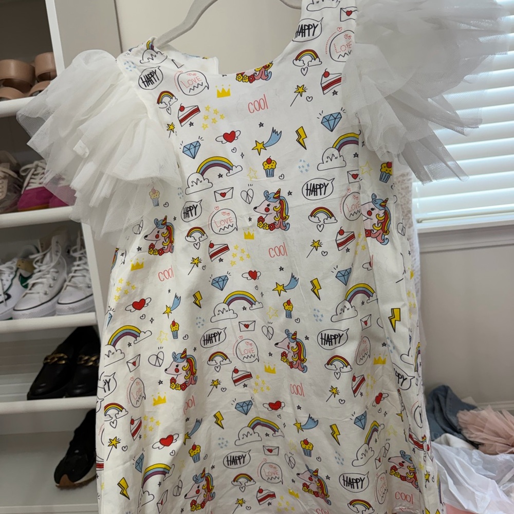 Colorful Kids Dress with Tulle Sleeves